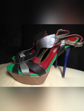 EXC. GREY MER LUXURY Women's Multi-Color Strappy High Heel SHOES SZ. 36 ITALIAN